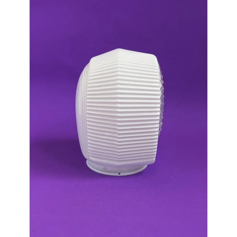 Vintage Art Deco White & Clear Glass Ribbed Ceiling Porch Light Shade Sunburst